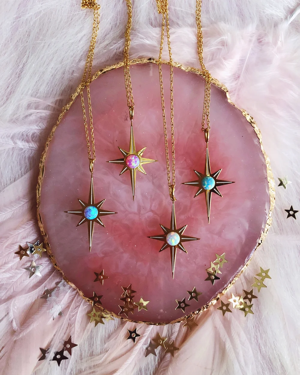 starburst opal star necklace in seafoam green by lilly baik